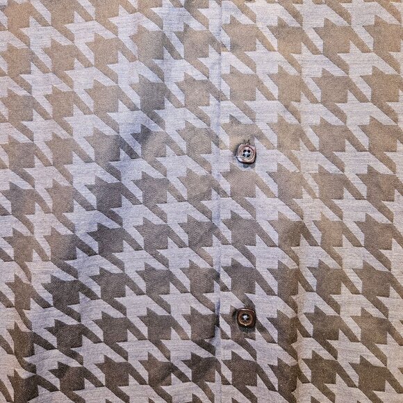 BUGATCHI dress shirt Mens L chest 44 geometric blue black shaped fit flip cuff - Picture 10 of 16